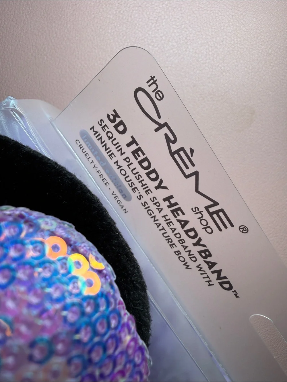 NWT The Crème Shop x Disney Minnie Mouse 3D Spa Headband Iridescent Sequin Bow